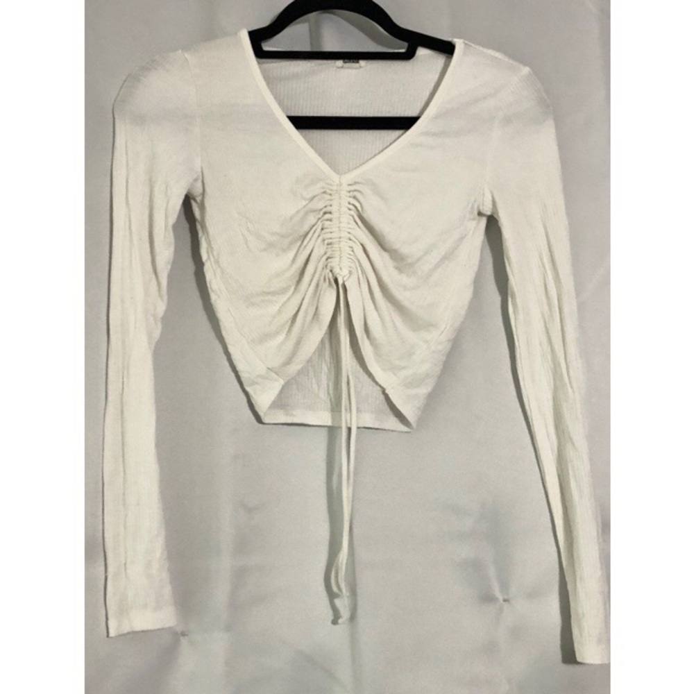 white slinky ruched crop top